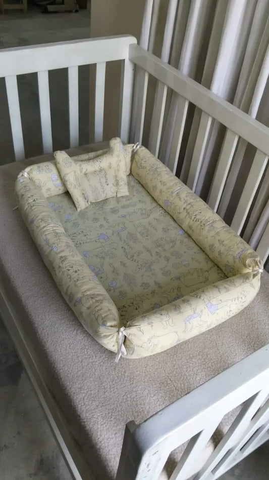 Printed Cotton Baby Sleeping Nest with Pillow – Lemon Yellow