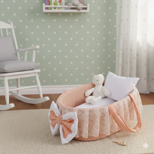 Luxury Cotton Baby Basket – Peach | Newborn Baby Nest (0–3 Months)