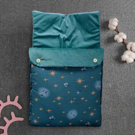 Velvet Hooded Baby Carry Nest – Green Fireflies | Soft & Cozy Newborn Bed - Paidaish 