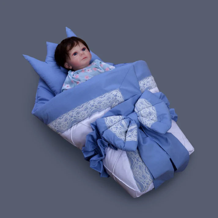 Combo-Luxury Cotton Snuggle Bed with Foldable Sleeping Bag-Sky Blue