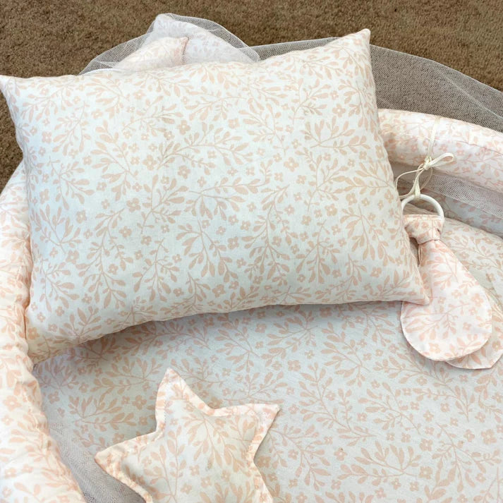 Baby Snuggle Bed with Mosquito Net, Pillow & Hanging Toys – Floral Design - Paidaish 