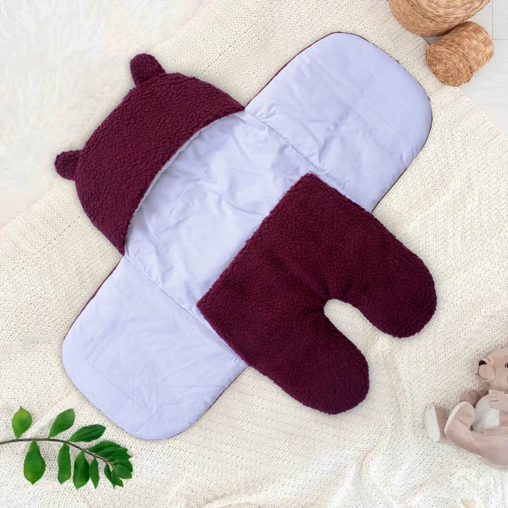 Winter Baby Swaddle Leggy / Quilted Baby Blanket Wrap – Maroon - Paidaish 
