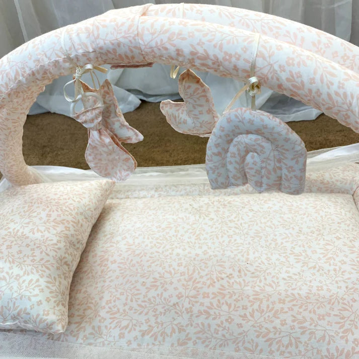 Baby Snuggle Bed with Mosquito Net, Pillow & Hanging Toys – Floral Design - Paidaish 