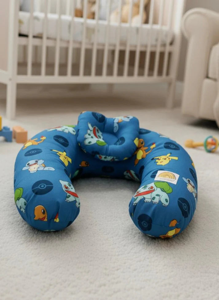 Printed Cotton Baby Nursing Pillow with Removable Cover & Head Pillow – Little Dino