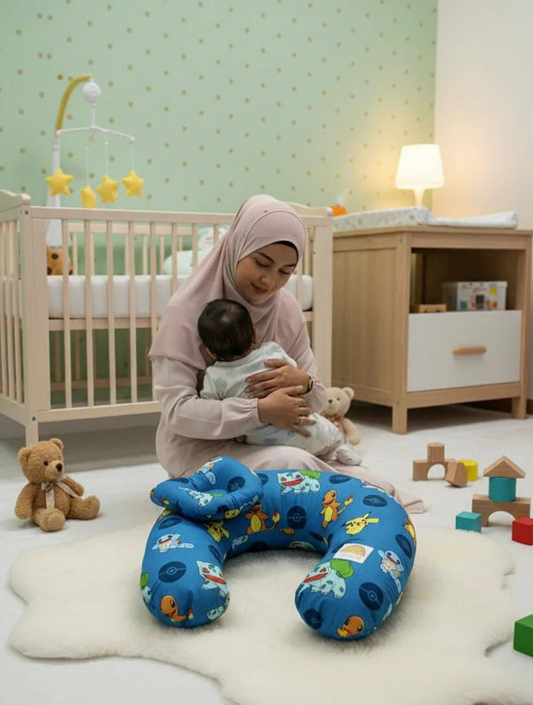 Printed Cotton Baby Nursing Pillow with Removable Cover & Head Pillow – Little Dino