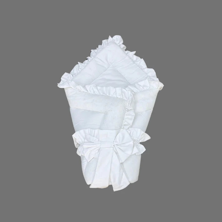 Frilly Cotton Satin Foldable Baby Sleeping Bag – White | Soft & Multipurpose - Paidaish 