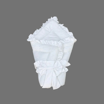 Frilly Cotton Satin Foldable Baby Sleeping Bag – White | Soft & Multipurpose - Paidaish 