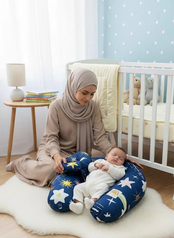 Printed Cotton Baby Nursing Pillow with Removable Cover & Head Pillow – Shiny Stars