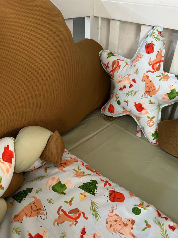 Printed Cotton Baby Cot Set – 8 Pcs – Holiday Cheer | Paidaish