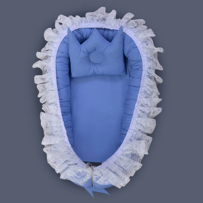 Combo-Luxury Cotton Snuggle Bed with Foldable Sleeping Bag-Sky Blue