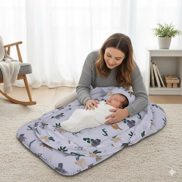 Printed Cotton Baby Mosquito Net with Head Shaper Pillow – White Forest - Paidaish 