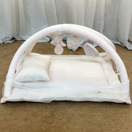 Baby Snuggle Bed with Mosquito Net, Pillow & Hanging Toys – Floral Design - Paidaish 