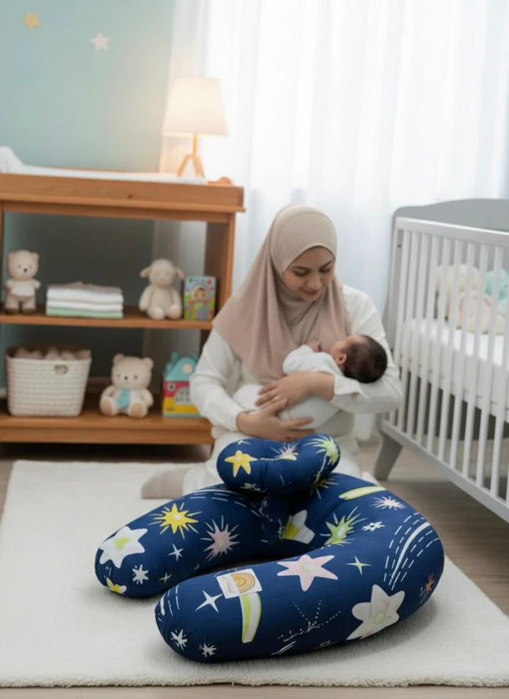 Printed Cotton Baby Nursing Pillow with Removable Cover & Head Pillow – Shiny Stars