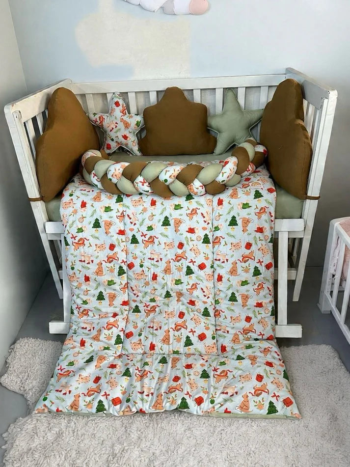 Printed Cotton Baby Cot Set – 8 Pcs – Holiday Cheer | Paidaish