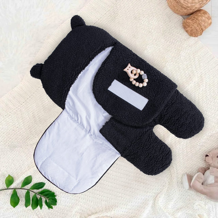 Winter Baby Swaddle Leggy / Quilted Baby Blanket Wrap – Black - Paidaish 