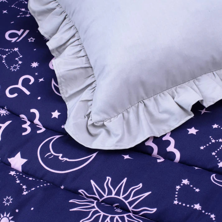 Sunshine Printed Baby Cot Set – 9 Pcs – Blue & Gray