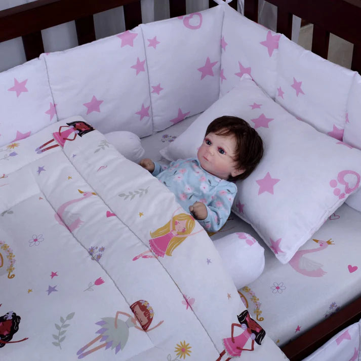 Printed Cotton Baby Cot Set for Girls – 9 Pcs