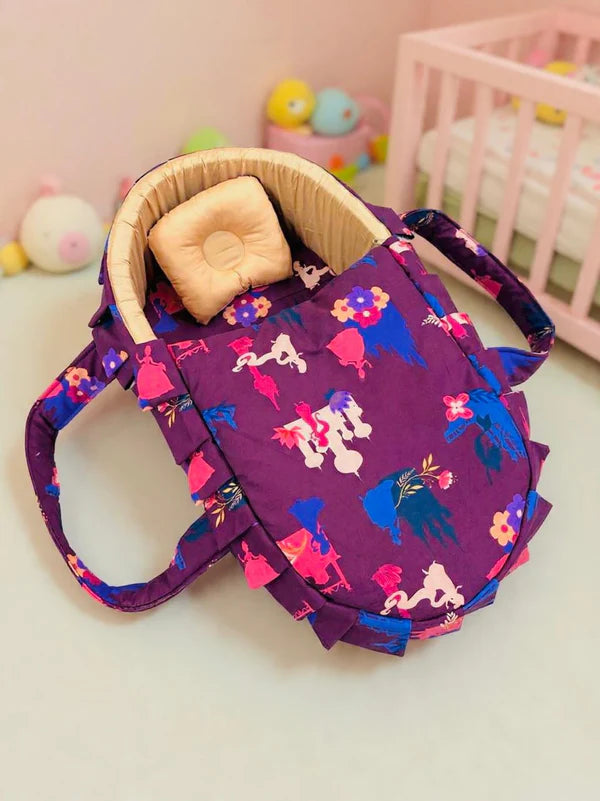 Printed Cotton Baby Basket with Head Pillow – Purple Castle