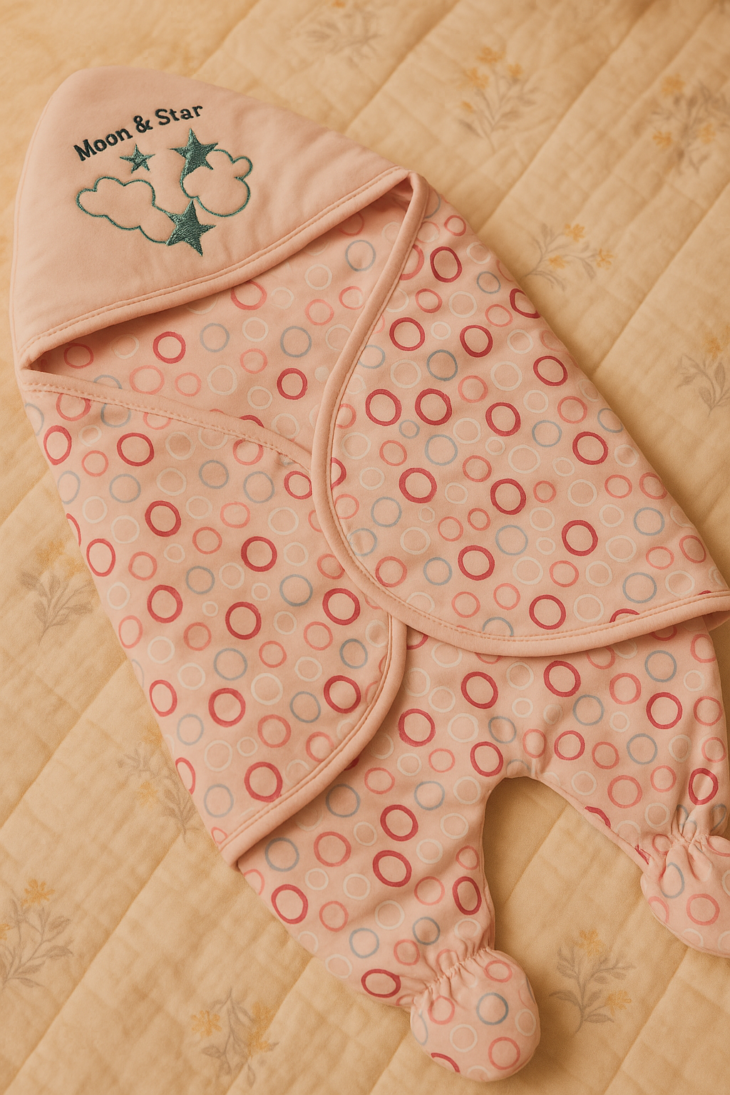 Moon & Star Printed Baby Swaddle Leggy / Double-Sided Fleece Blanket – Pink Dots