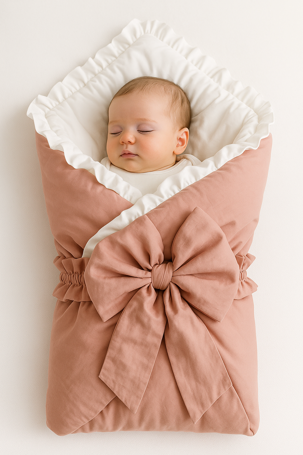 Cotton Satin Foldable Baby Sleeping Bag – White & Sea Pink