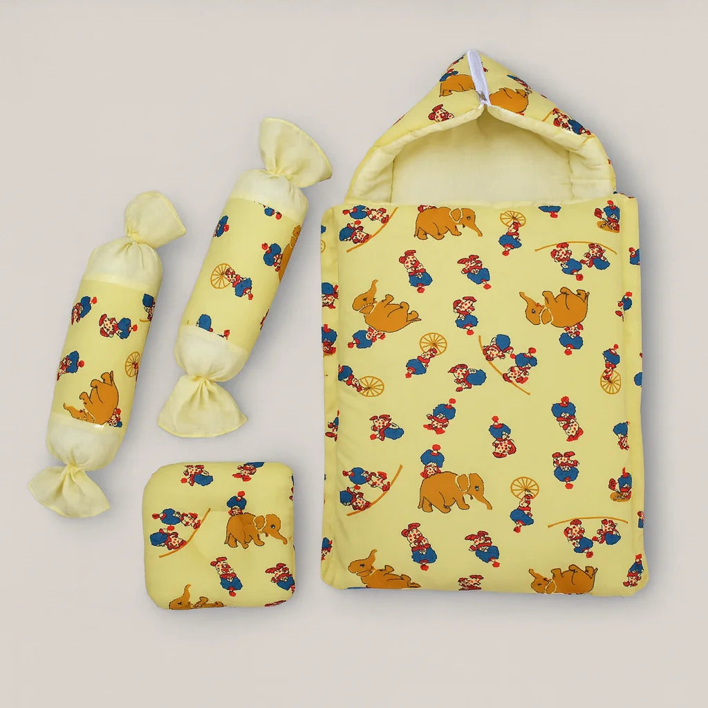 Cotton Printed Baby Carry Nest with Pillows – Yellow | Soft & Portable - Paidaish 