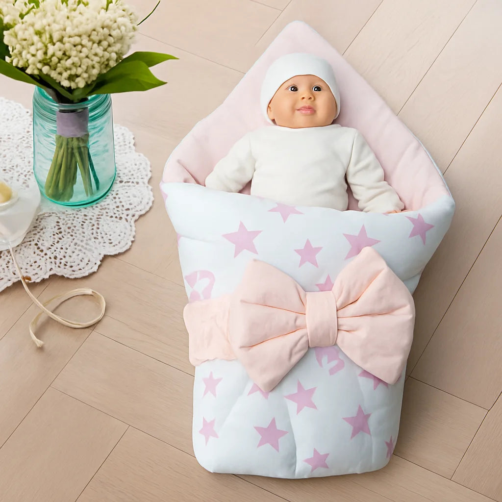 Printed Cotton Foldable Sleeping Bag – Pink Star | Soft & Multipurpose - Paidaish 