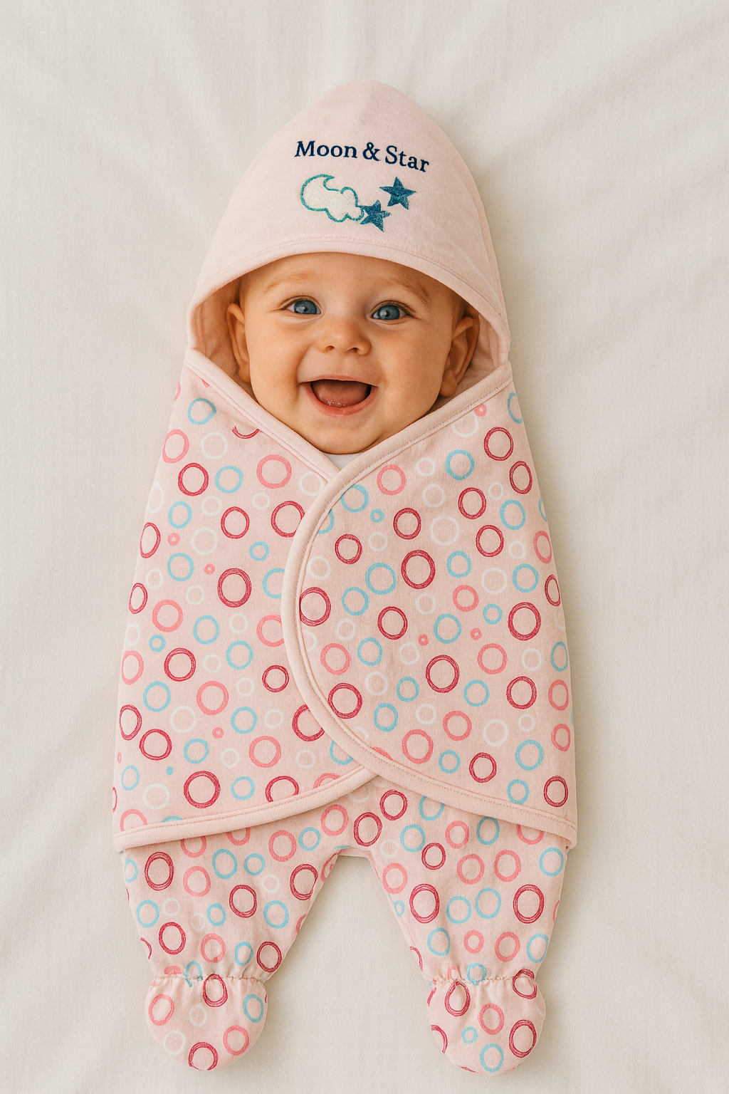 Moon & Star Printed Baby Swaddle Leggy / Double-Sided Fleece Blanket – Pink Dots