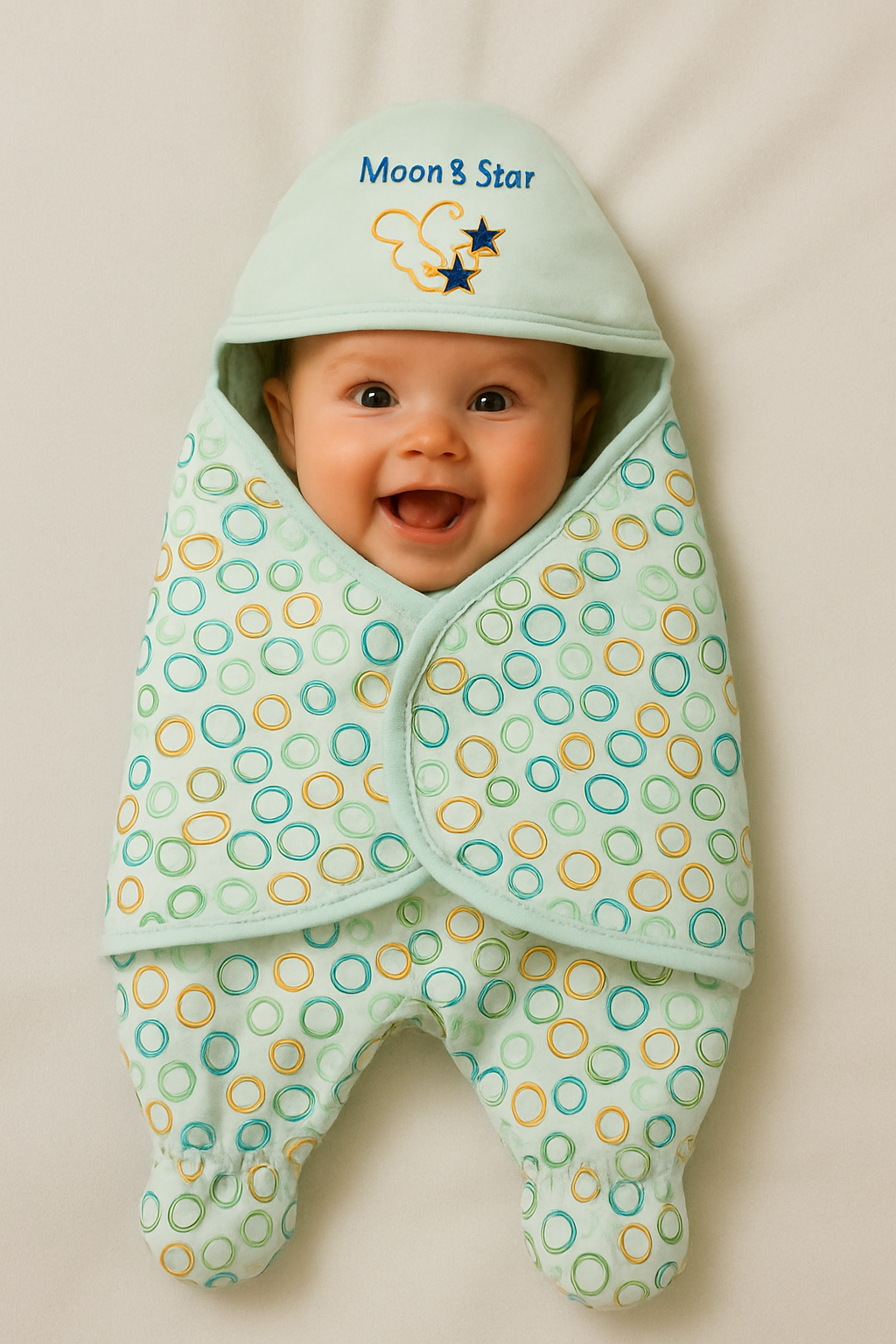 Circle Printed Baby Swaddle Leggy / Double-Sided Fleece Blanket – Mint Green