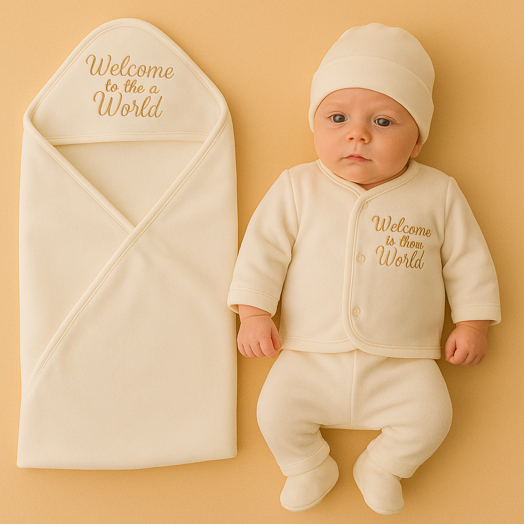 5 Pcs Winter Baby Welcome Gift Set / Polar Fleece Fabric – Off White