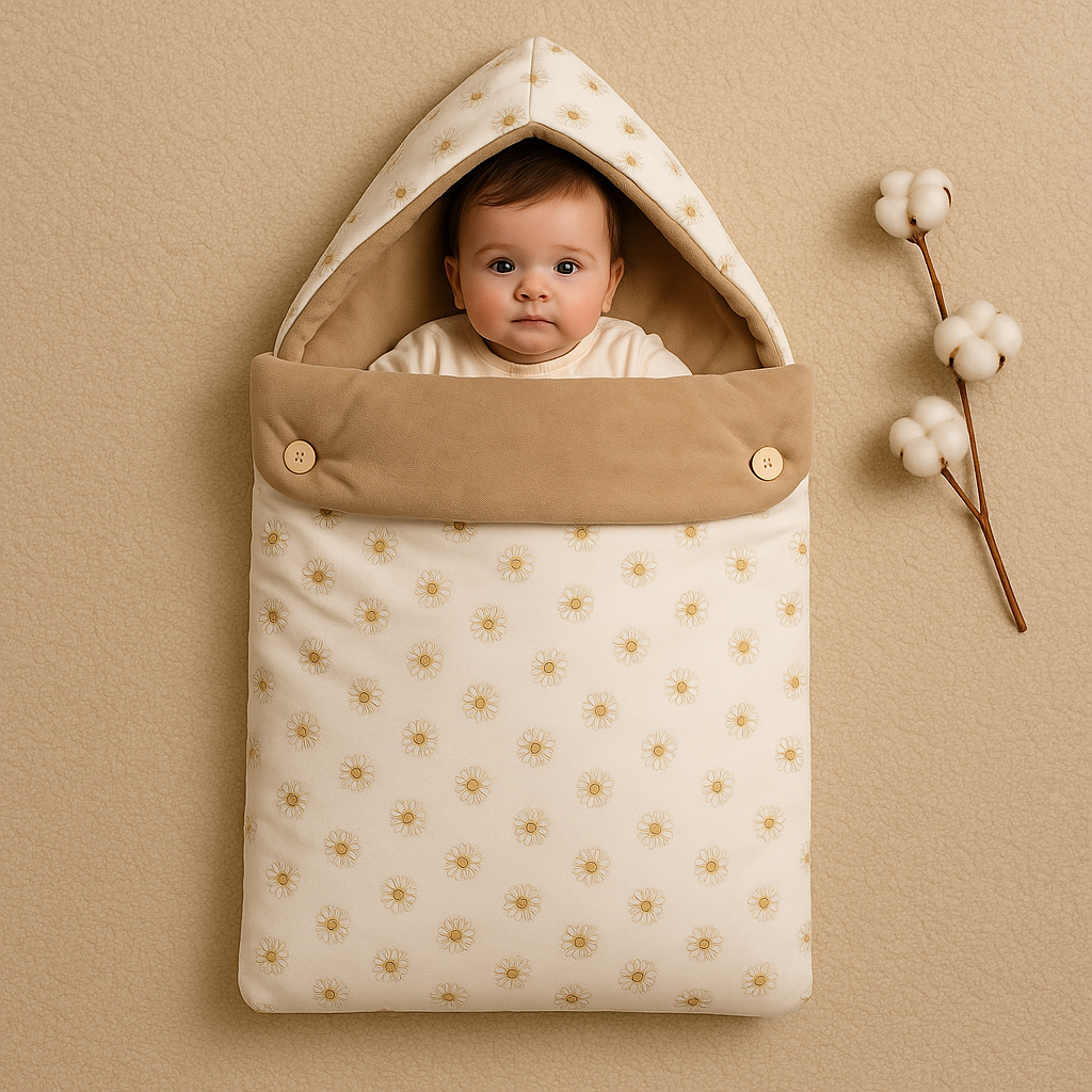 Velvet Hooded Baby Carry Nest – Floral Brown - Paidaish 