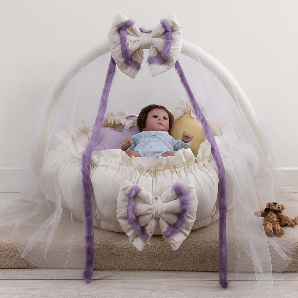 Luxury Baby Snuggle Bed with Pillows & Mosquito Net – Off White - Paidaish 