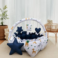 Printed Baby Round Snuggle Bed with Pillows – Teal Forest Design - Paidaish 