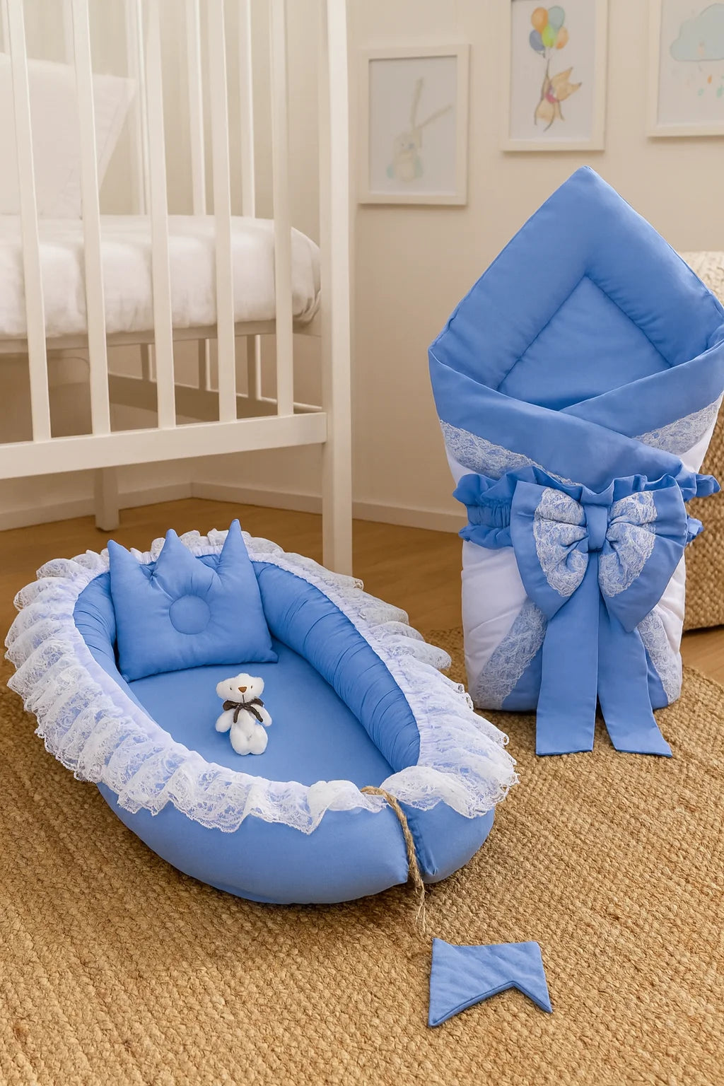 Combo – Luxury Cotton Snuggle Bed with Foldable Sleeping Bag – Sky Blue - Paidaish 