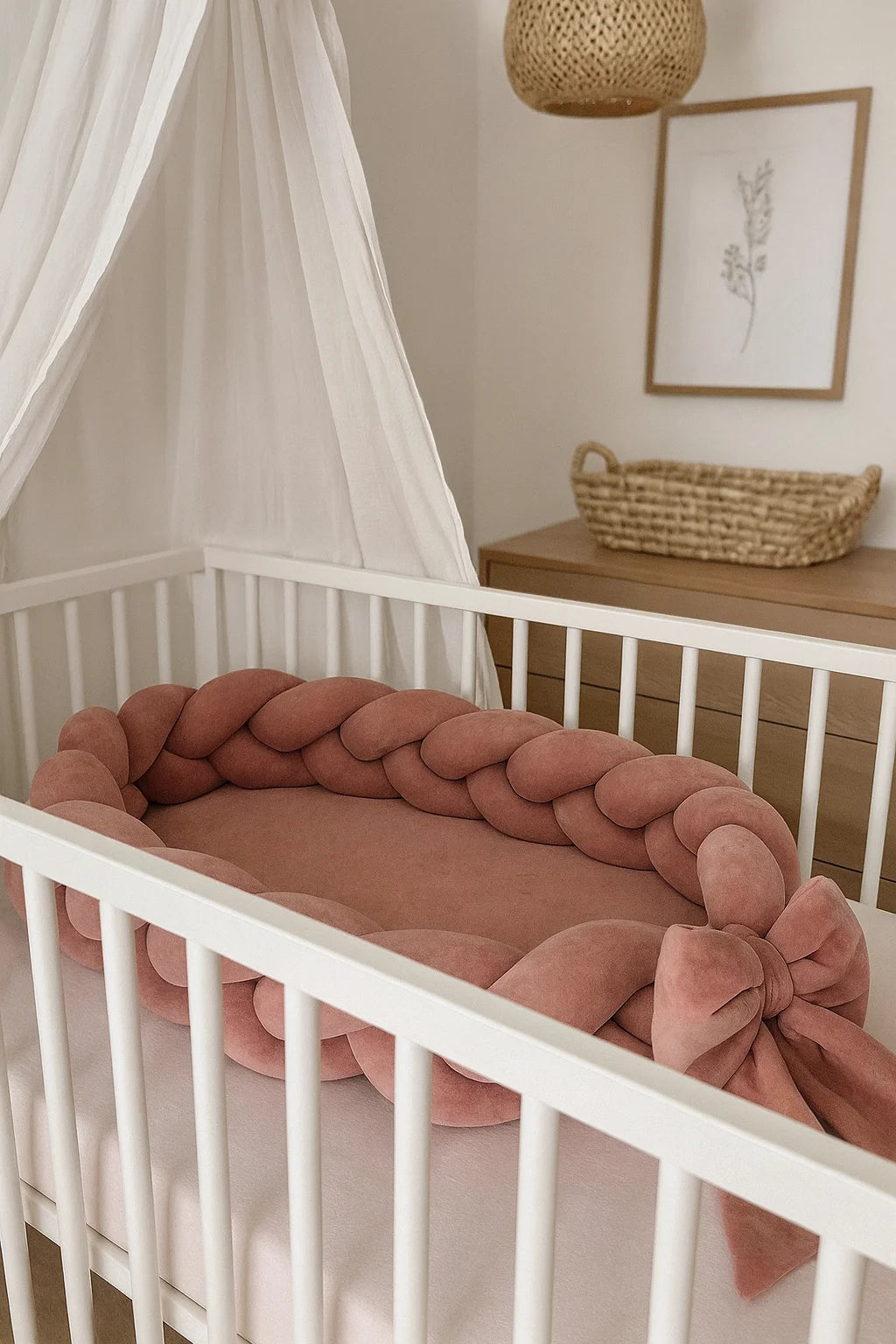 Velvet Straw Braid Baby Snuggle Bed – Sea Pink | Soft & Cozy Newborn Nest - Paidaish 