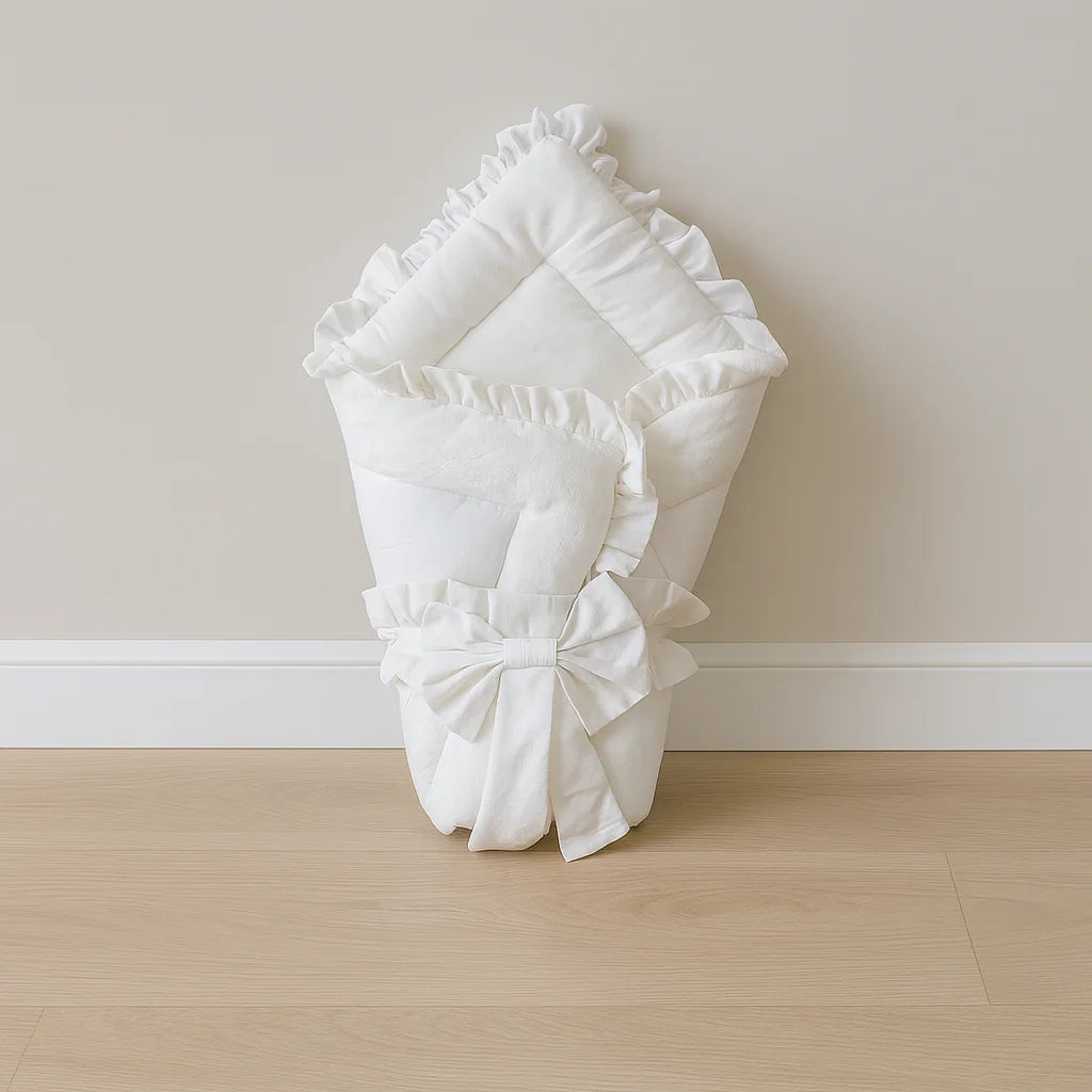 Frilly Cotton Satin Foldable Baby Sleeping Bag – White | Soft & Multipurpose - Paidaish 