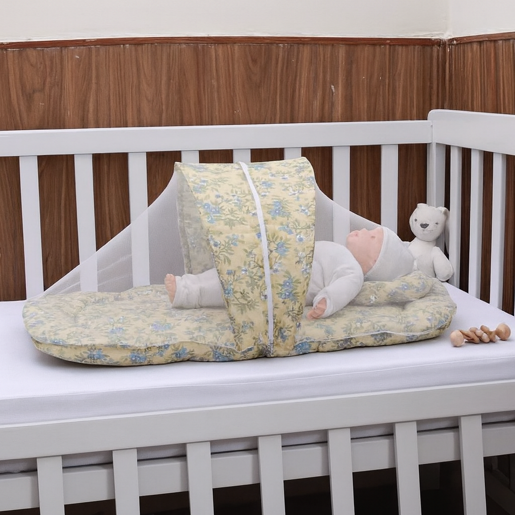 Printed Baby Mosquito Net with Pillow – Floral | Soft Cotton Newborn Set - Paidaish 