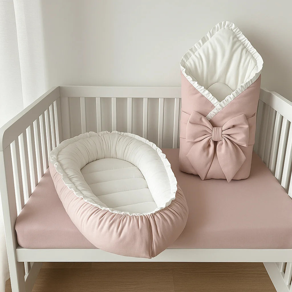 Combo – Cotton Satin Snuggle Bed with Foldable Sleeping Bag – White & Sea Pink - Paidaish 