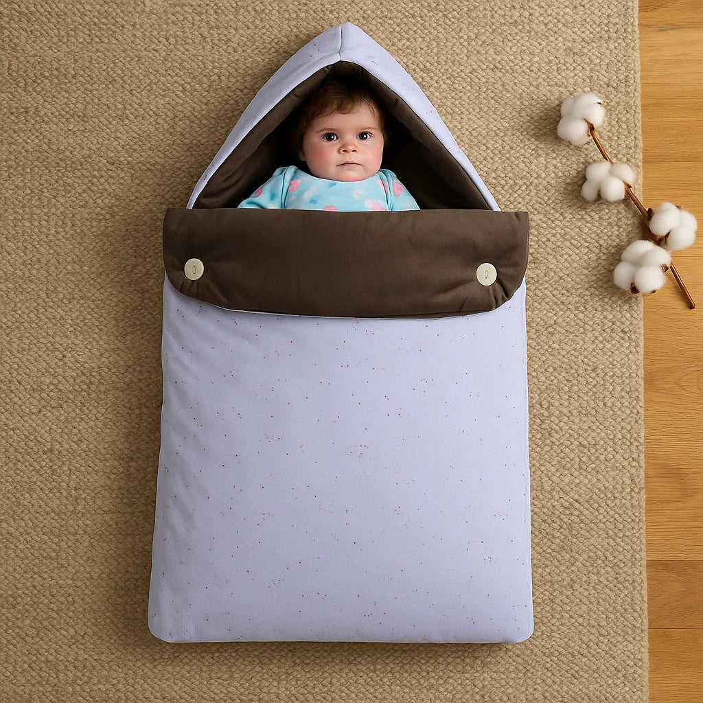 Velvet Hooded Baby Carry Nest – Dotted Brown | Soft & Cozy Newborn Bed - Paidaish 