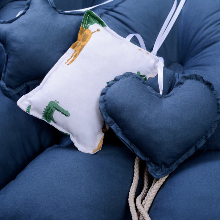Printed Baby Round Snuggle Bed with Pillows- Teal Forest