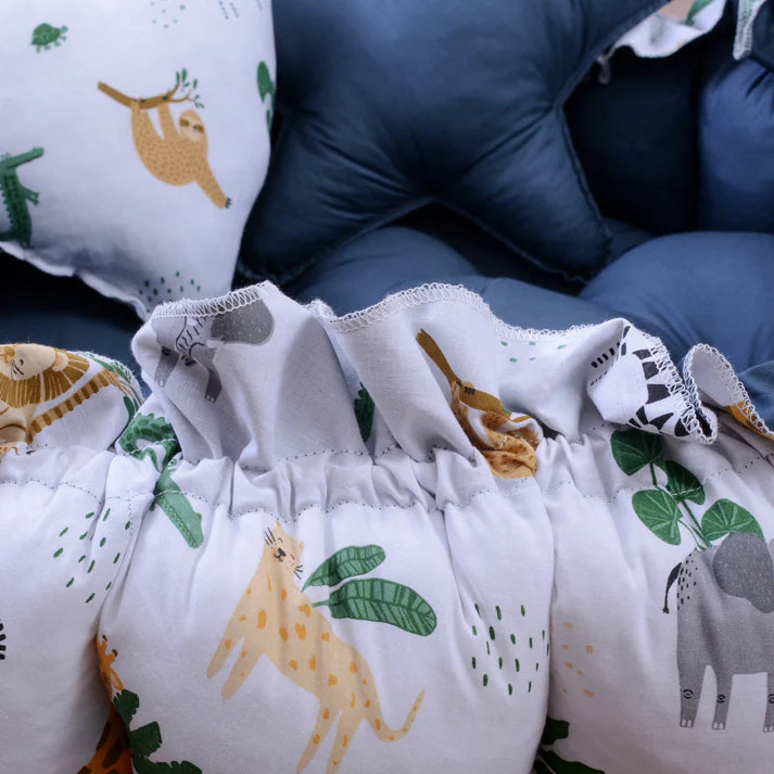 Printed Baby Round Snuggle Bed with Pillows- Teal Forest