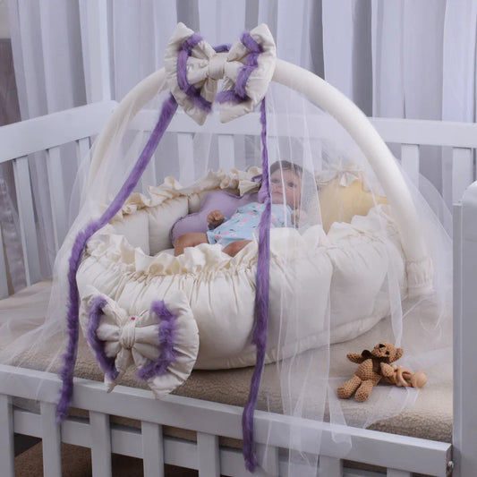 Luxury Baby Snuggle Bed with Pillows & Mosquito Net – Off White - Paidaish 