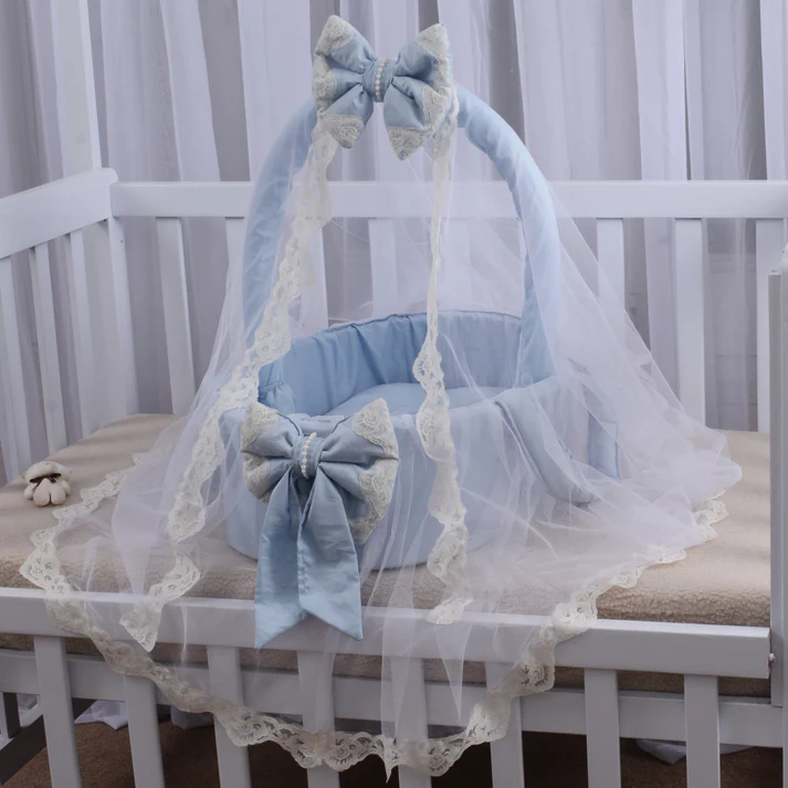 Luxury Cotton Baby Basket – Sky Blue | Soft & Stylish Moses Basket - Paidaish 