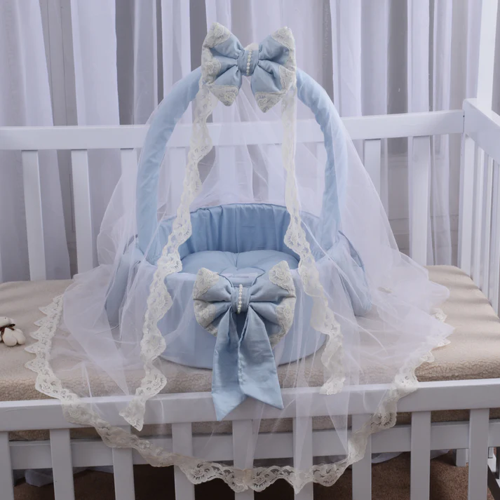 Luxury Cotton Baby Basket – Sky Blue | Soft & Stylish Moses Basket - Paidaish 