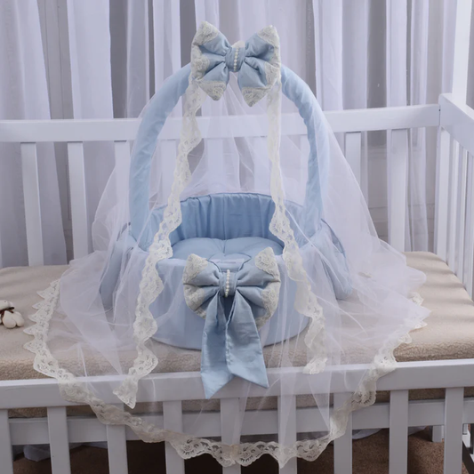 Luxury Cotton Baby Basket – Sky Blue | Soft & Stylish Moses Basket - Paidaish 