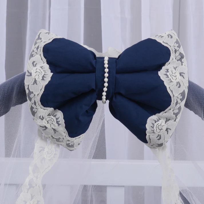 Luxury Baby Round Snuggle Bed with Pillows & Mosquito Net – Navy Blue & Off White - Paidaish 