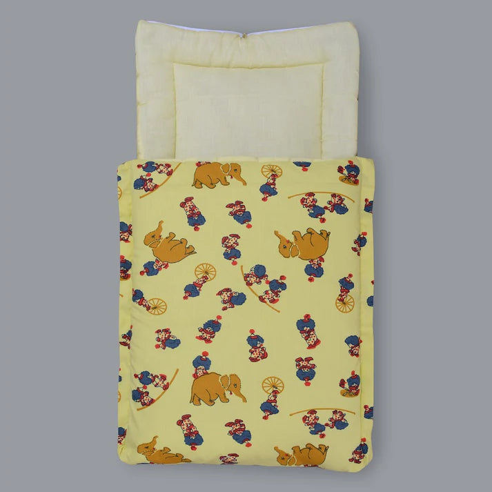 Cotton Printed Baby Carry Nest with Pillows – Yellow | Soft & Portable - Paidaish 
