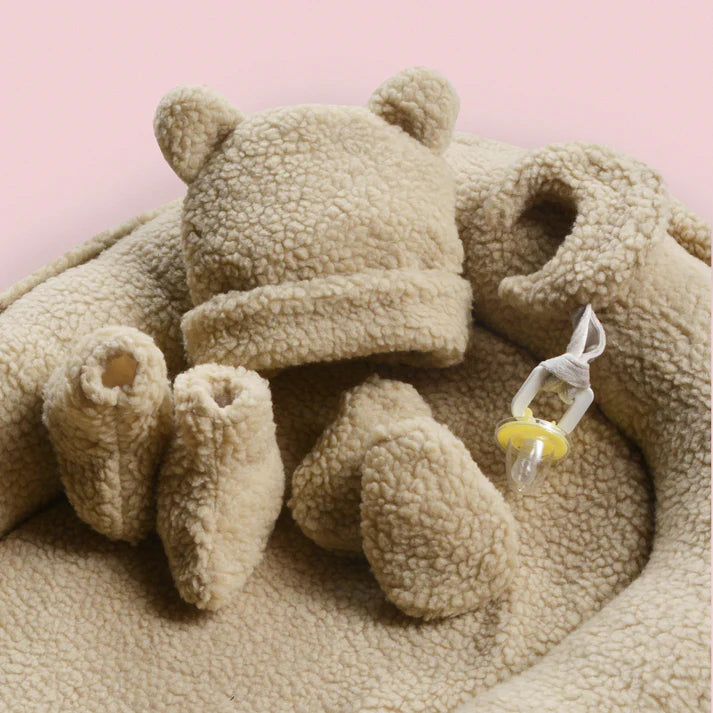 Sherpa Baby Nest Set – Beige | Cozy Newborn Bedding with Accessories - Paidaish 