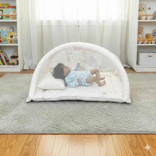 Baby Snuggle Bed with Mosquito Net, Pillow & Hanging Toys – Floral Design - Paidaish 