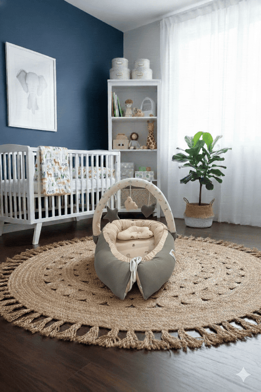 Cotton / Waffle Baby Snuggle Bed with Pillow and Mosquito Net – Beige
