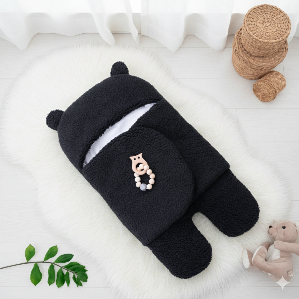 Winter Baby Swaddle Leggy / Quilted Baby Blanket Wrap – Black - Paidaish 
